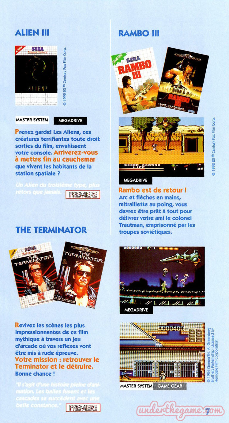 SEGA Game Gear Depliant Publicitaire Les Jeux 1992